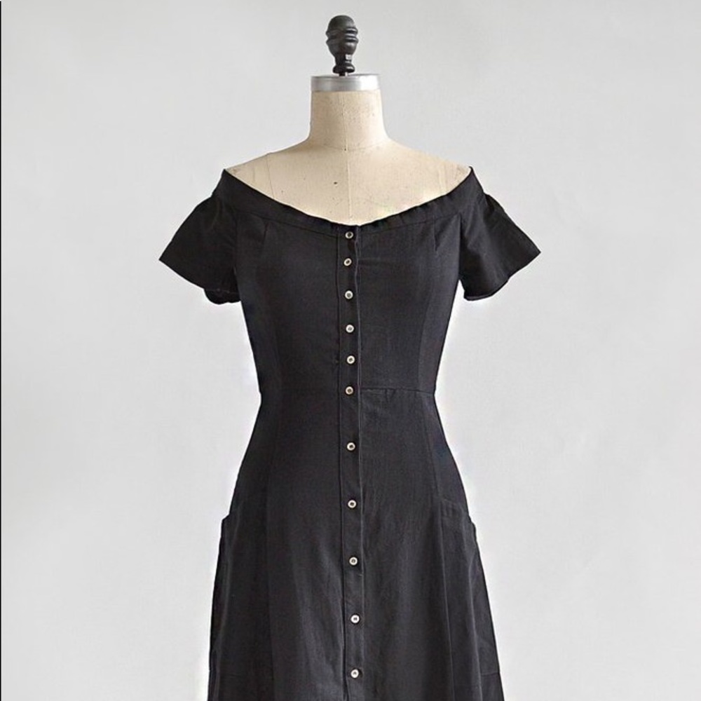 Black Cotton Midi Dress W/ Pockets- Brand New